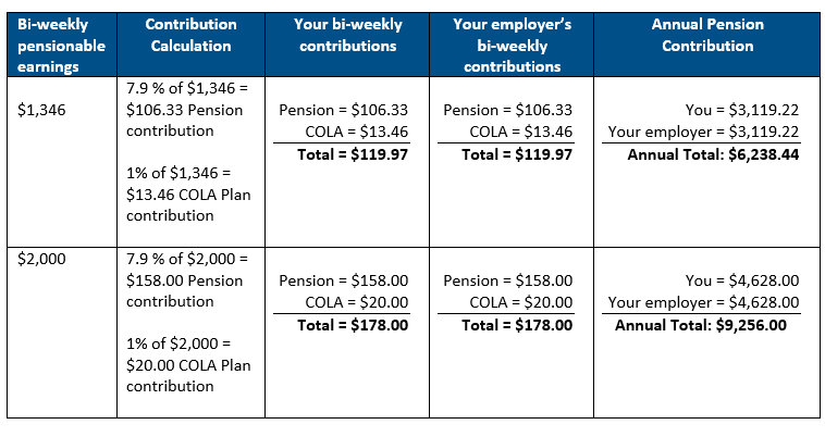 Image showing examples of bi-weekly pension contributions